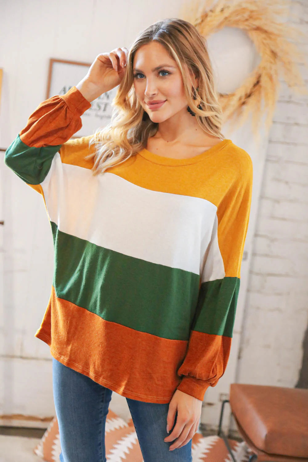 Fall color block knit top