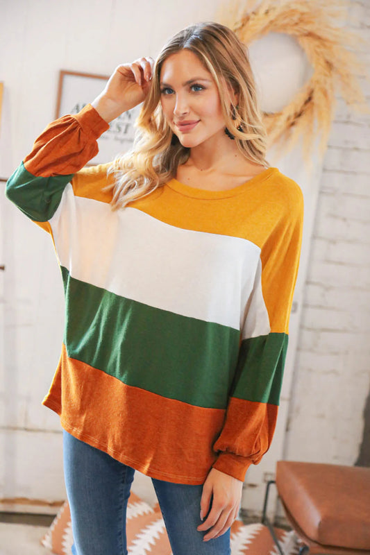 Fall color block knit top