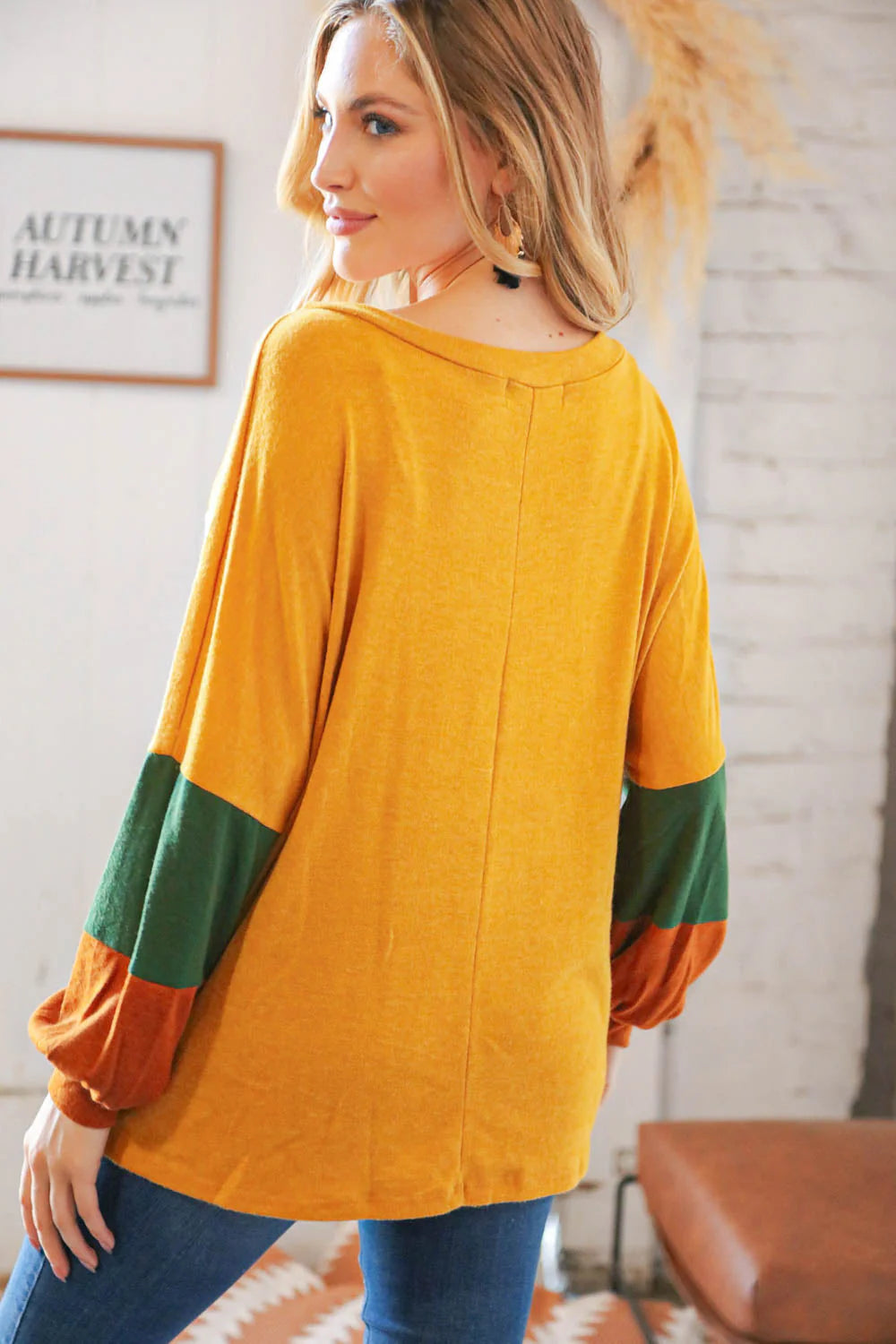 Fall color block knit top