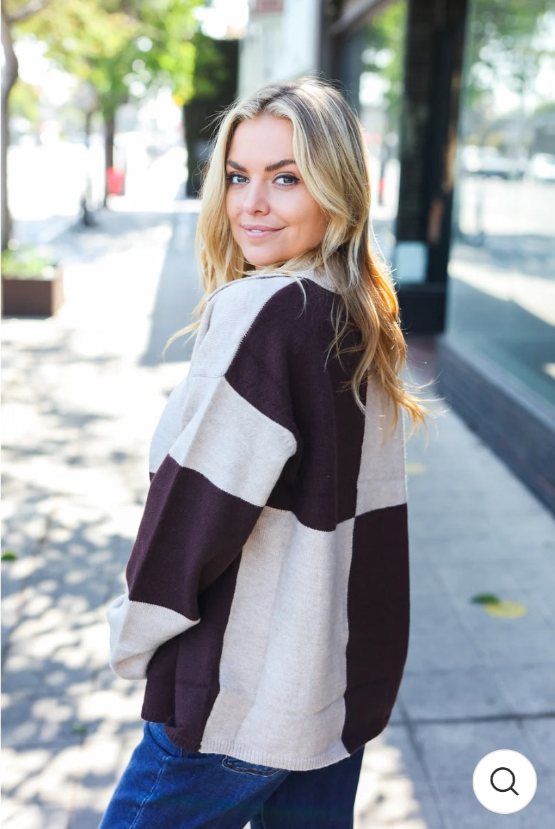 Brown & Cream Color Block Jacket