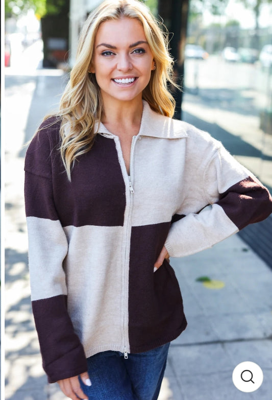 Brown & Cream Color Block Jacket